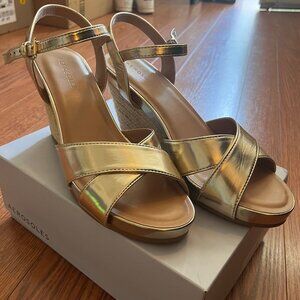 Aerosoles PASTEL Espadrille Wedge Sandal | Gold Leather | Size 10 Wide